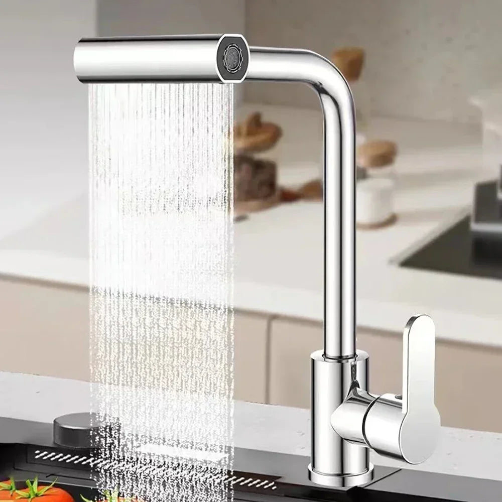 Waterfall Basin Faucets Deck Mounted Kitchen Cold Hot Mixer Tap 4 Modes Sprayer Bathroom Faucet Single Handle Tap Household