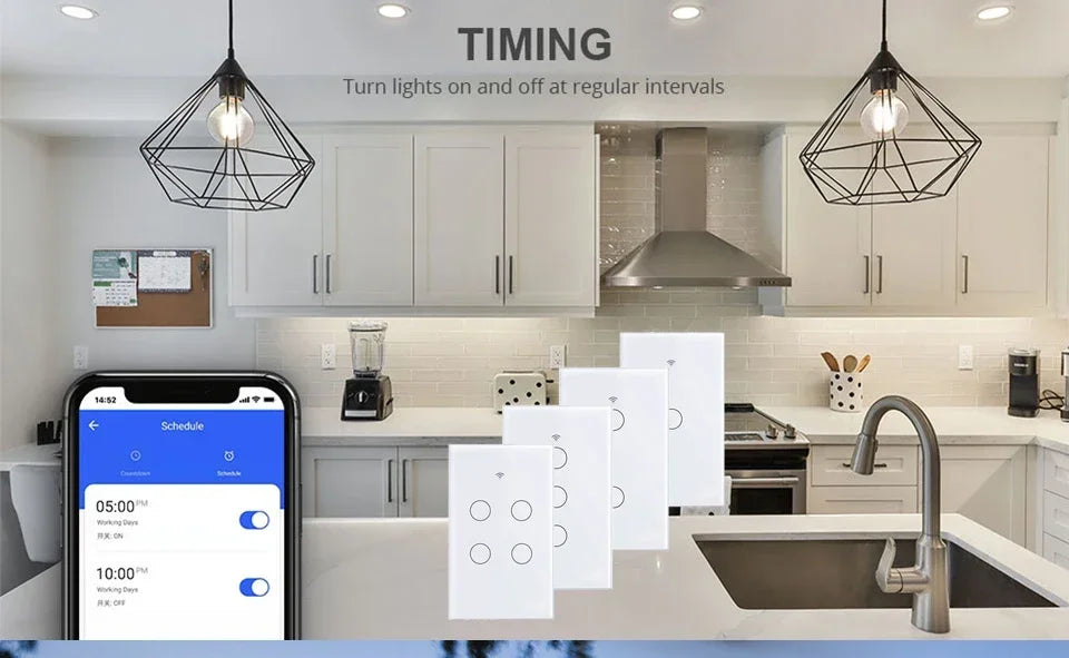 Tuya WiFi Smart Switch Works With Alexa With/Without Neutral Wire Touch Light Switch Wireless RF433 Wall Remote Voice Control