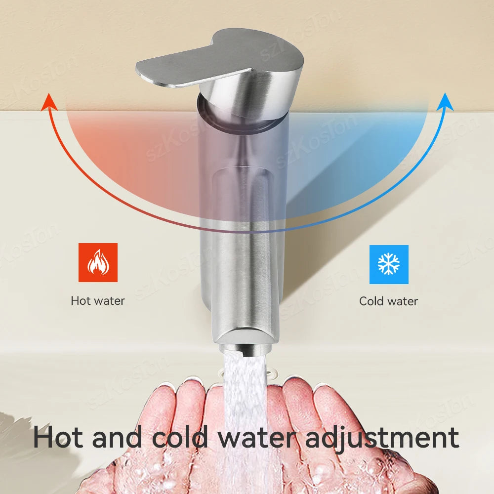 Bathroom Faucet Hot Cold Sink Faucet Single Hole Round/Square Stainless Steel Tap Deck Mounted Bathtub Counter Basin Faucet