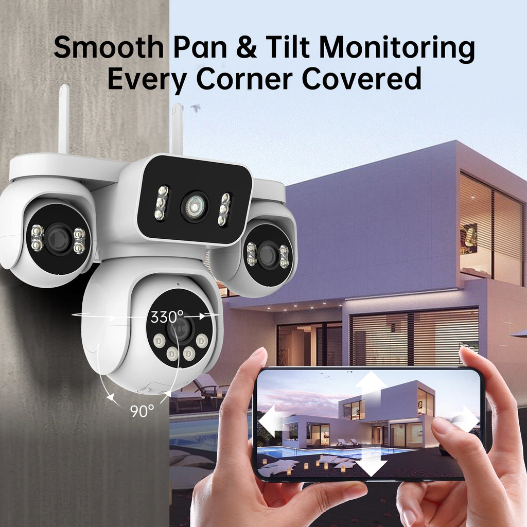 10K 20MP WiFi Security Camera 4 Lens 4 Screen 360°  PTZ 16X Zoom Waterproof Home Surveillance CCTV Outdoor Street Video Camera