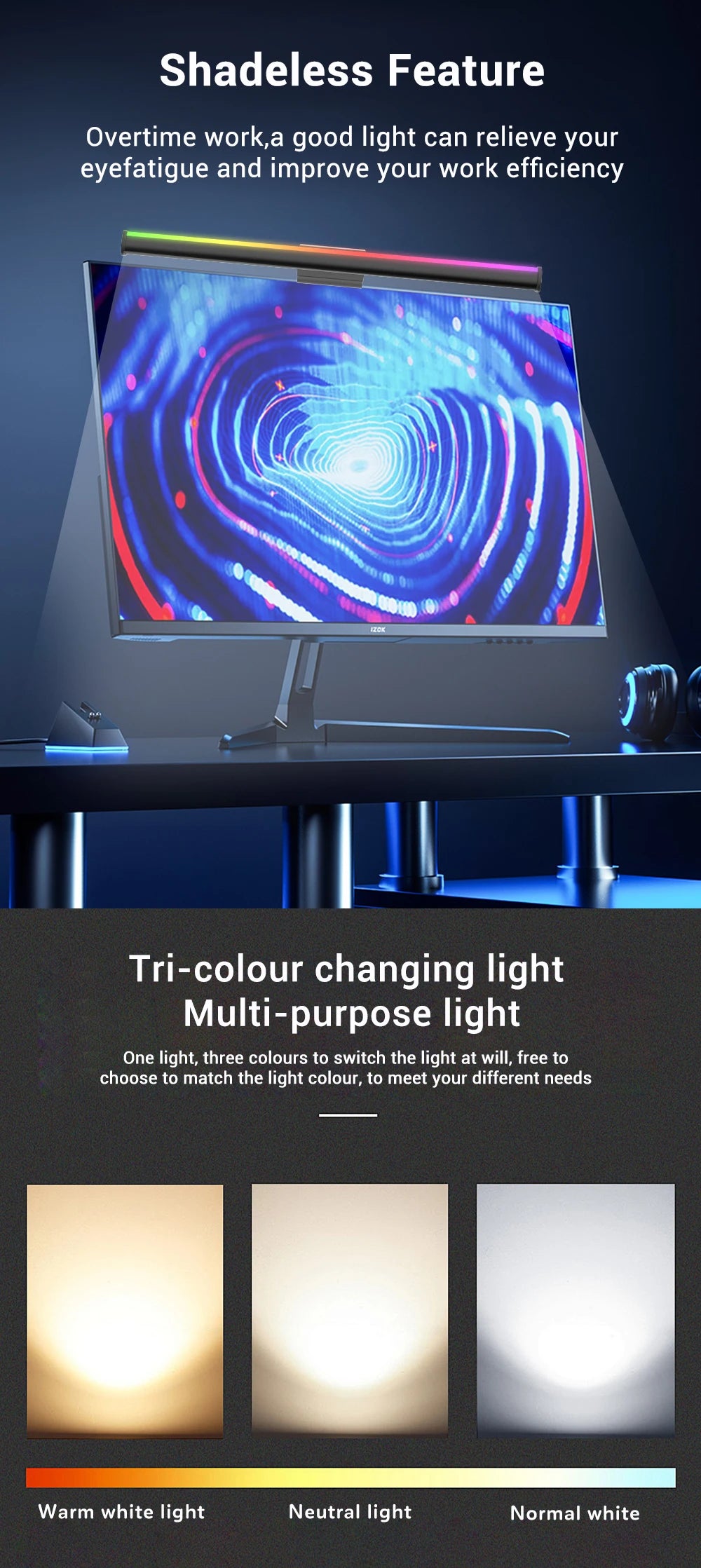Smart RGB Monitor Light Bar Led Lights Wifi Dimmable Setup Gaming Room Decor Lightbar PC Screen Hanging Remote Control Desk Lamp