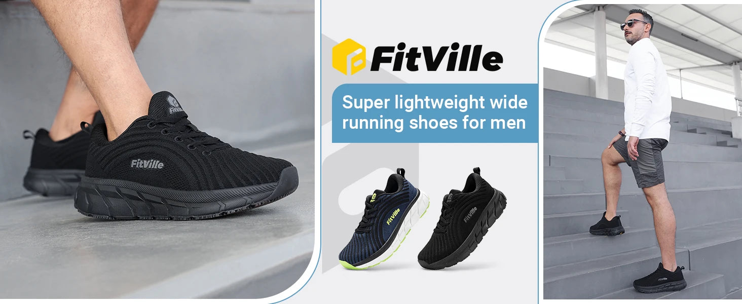 FitVille Wide Toe Box Shoes for Men Cushioned Well Extra Wide Width Shoes Non Slip Wide Lightweight Breathable Running Shoes