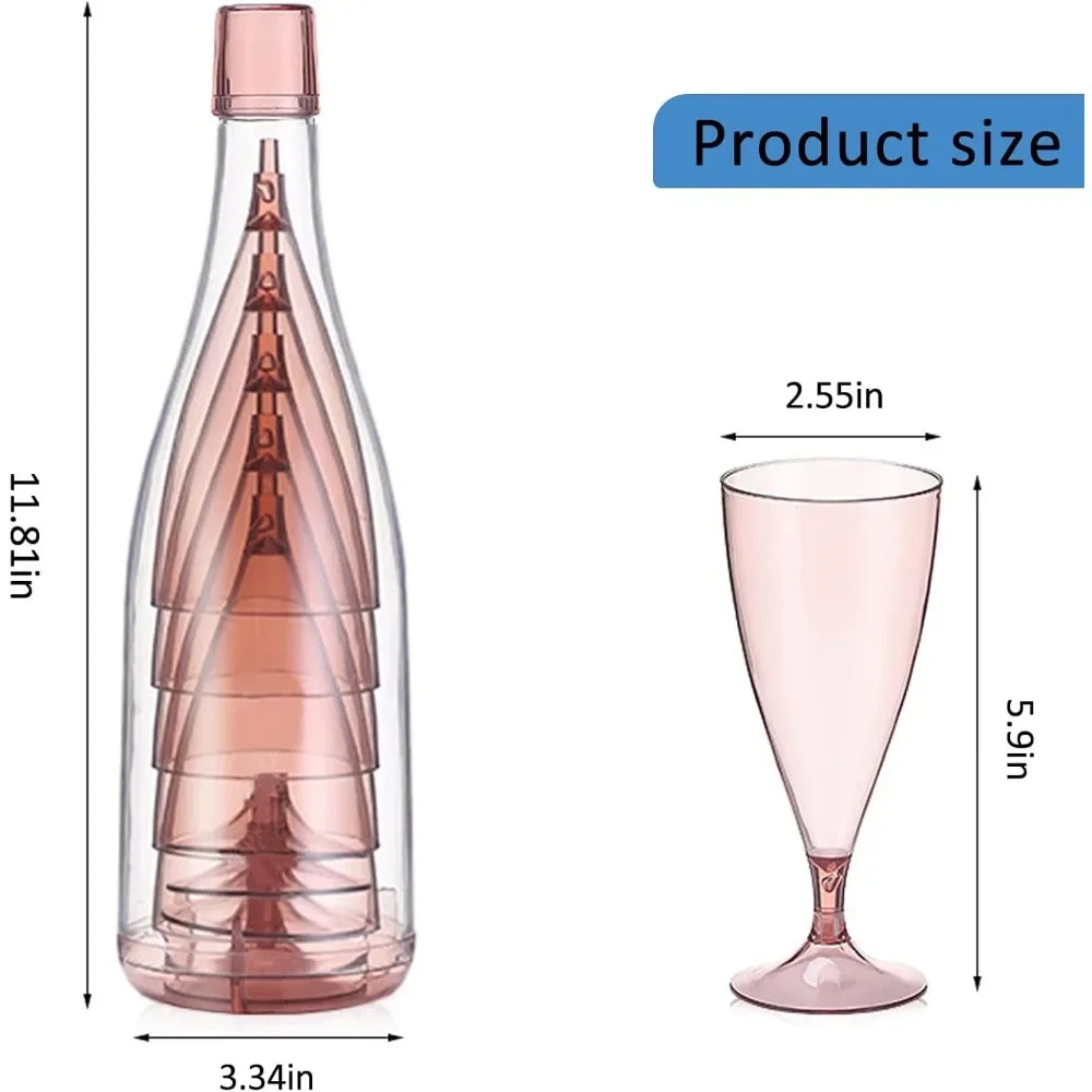 Home Foldable Champagne Wine Glasses Set Reusable Plastic Wine Glasses with Storage Bottle Suitable for Outdoor Camping Travel