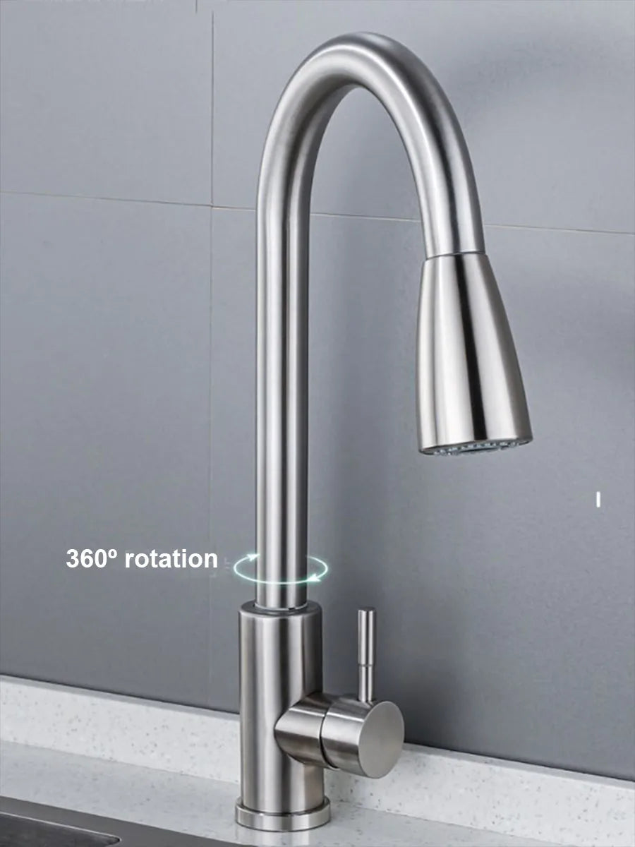 Stainless steel pull-out hot and cold water mixing faucet for kitchen, vegetable sink, washbasin, and bar pull-out faucet