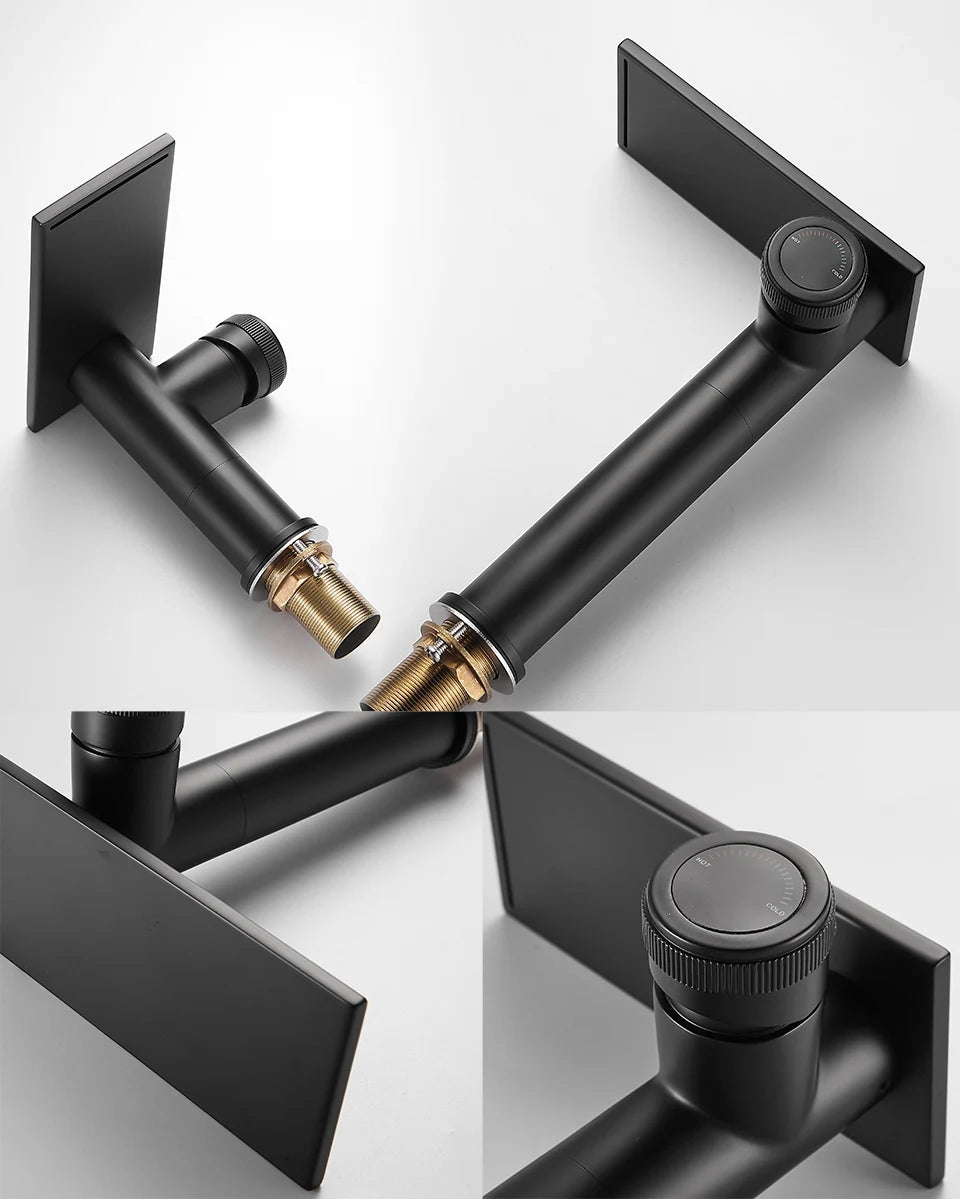 Bathroom Waterfall Basin Sink Faucet Black Faucets Brass Bath Faucet Hot&Cold Water Mixer Vanity Tap Deck Mounted Washbasin Tap
