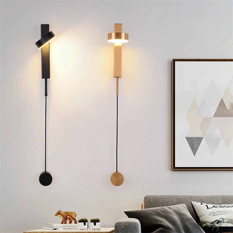Nordic Modern LED wall lamp Gold Black Rotation Dimming Switch Wall Light With plug Fixture Bathroom Bedroom 360° Rotate Sconces