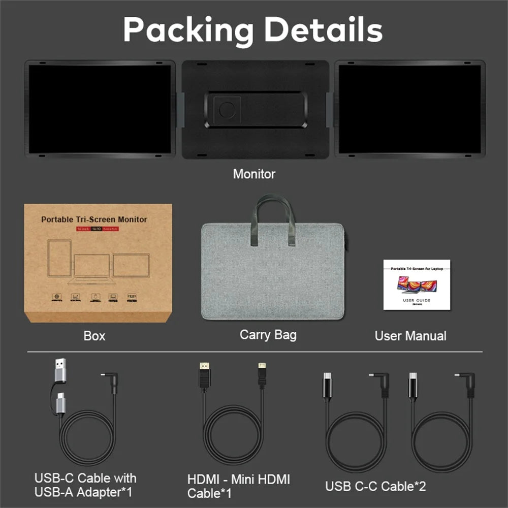 Rospider 15.6 16 Inch Portable Dual Screen Laptop Extender 1080P IPS Rotatable Triple Monitor FHD for MacBook Windows