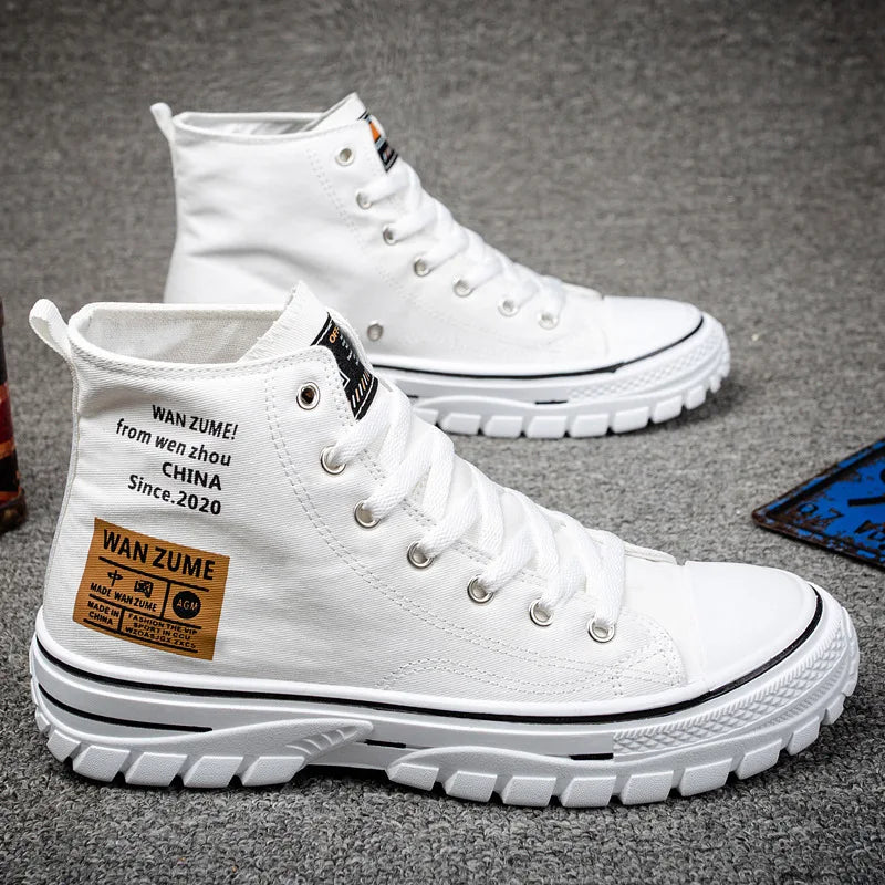 Men's Canvas Shoes High Top Male Sneaker Lace Up Casual Breathable Flat Ankle Boots Comfortable Sport for Men