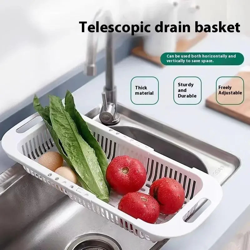 Kitchen Organizer Soap Sponge Holder Sink Rack Telescopic Drain Rack Adjustable Vegetable Drain Basket Kitchen Organizer Gadgets