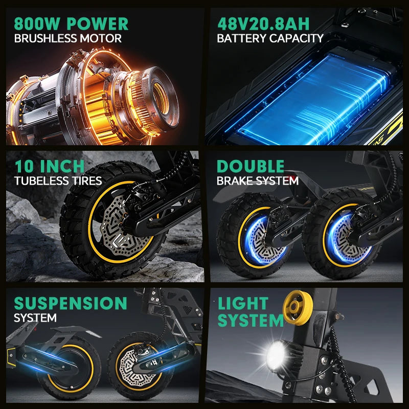 Mankeel MX16 Electric Scooter 48V 20.8Ah 45km/h Max Speed Foldable Escooter 10 Inch Tubeless Tire 800W Kick Scooter
