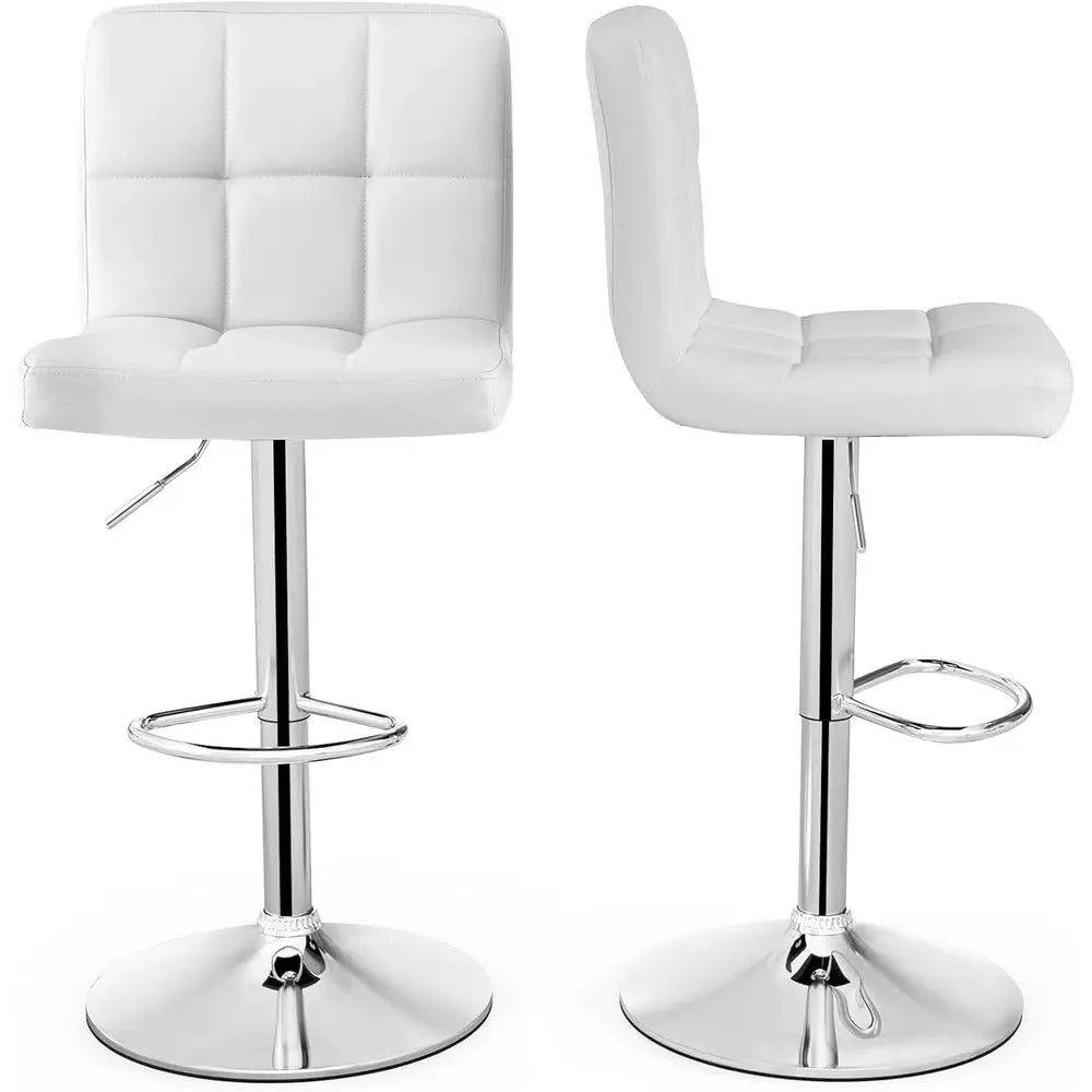 Set of 2 White Adjustable Height Swivel Bar Stools with Backrest, Metal Base for Kitchen Island, Home Bar, Pub