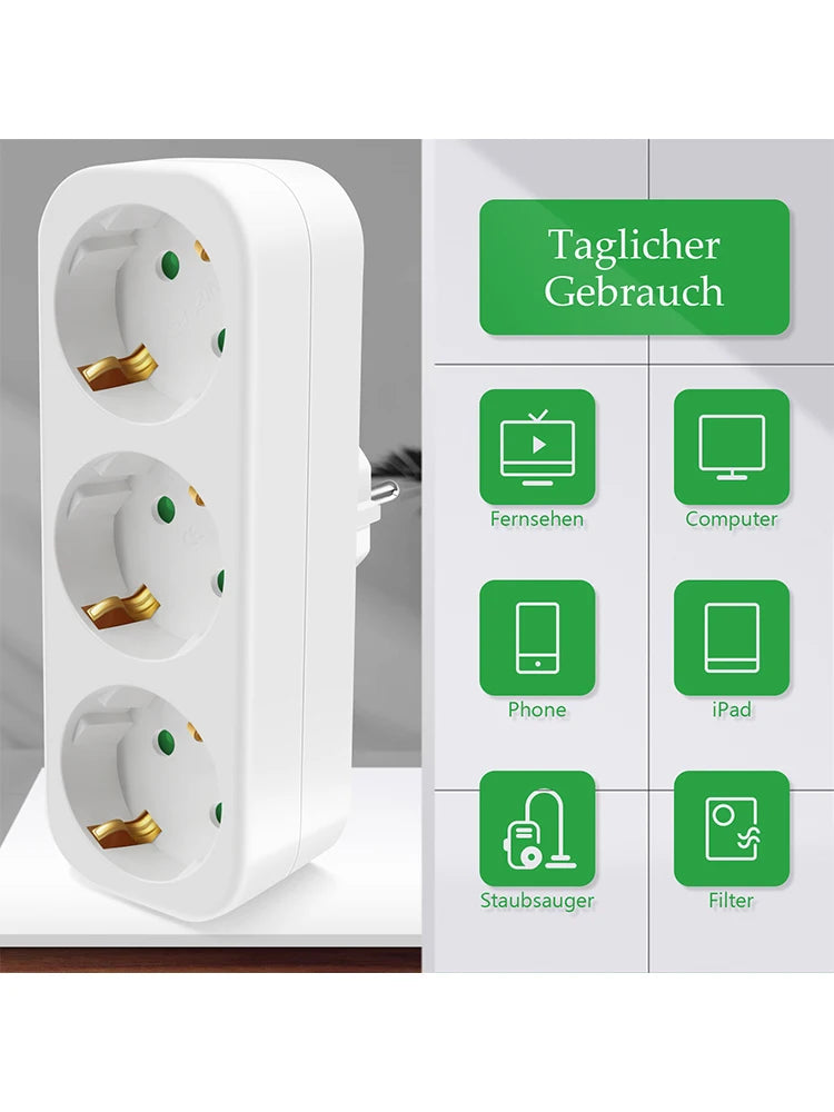 EU Electrical Socket 3 Outlets European Standard Adapter Expansion Power Socket 2Pin Plug Extension AC Converter Adaptor Home