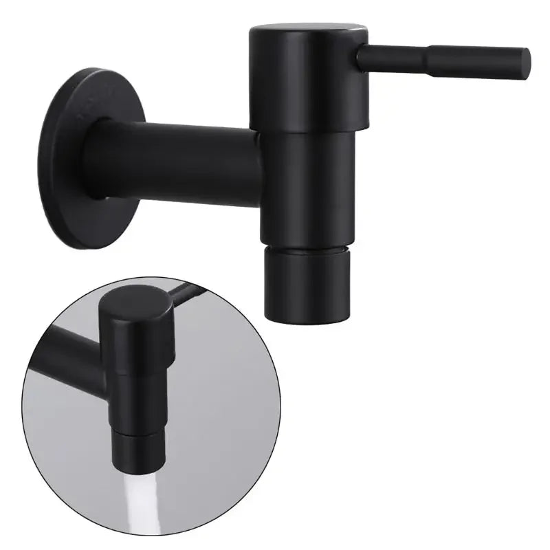 Stainless Steel Faucet Black Wall Mounted Washing Machine Tap Bath Toilet Mop Pool Water Taps for Outdoor Garden Bathroom