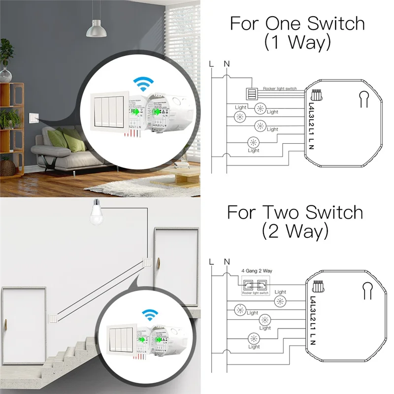 -FDDT Wifi Smart 4 Way Switch Module 2Pcs Tuya Light Control Switch Remote App Dimmer Curtain Switch