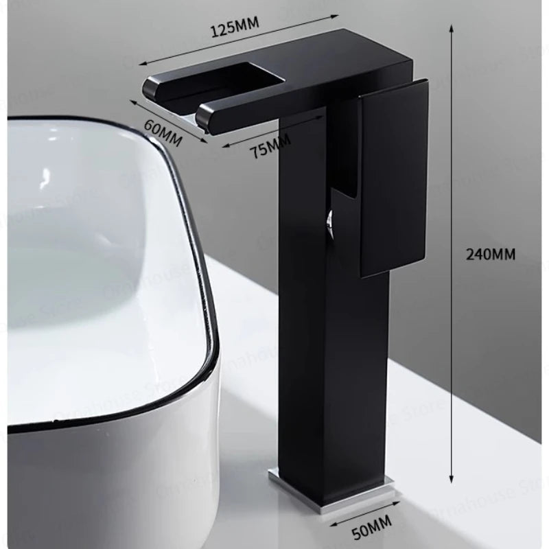 Black Bathroom Sink Faucet Single Hole Cold and Hot Water Mixing Valve Faucet 3 Colors Changing Color Changing Waterfall Faucet