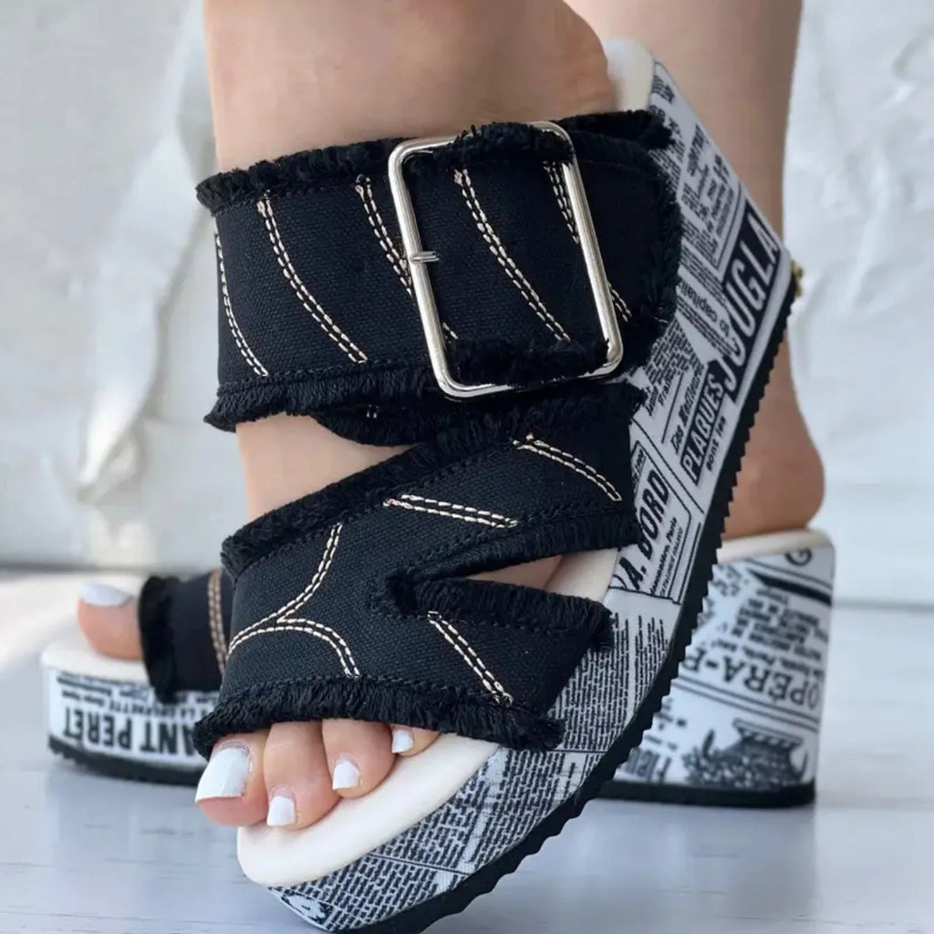 Women Sandals Casual Fashion Vacation Daily Shoes Women Summer New Buckled Denim Platform Wedge Sandals Women Zapatos De Mujer