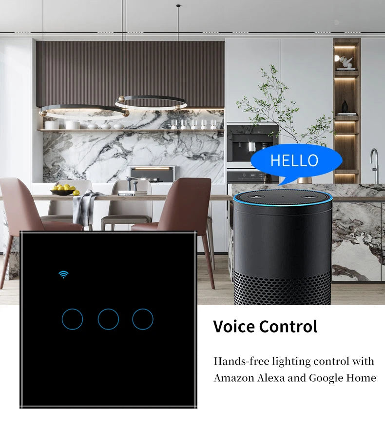 UBARO EU Standard 2 Way Wifi Smart Wall Switch Multi Control Voice Timer Sharing Function Works With Tuya App Home Improvemet