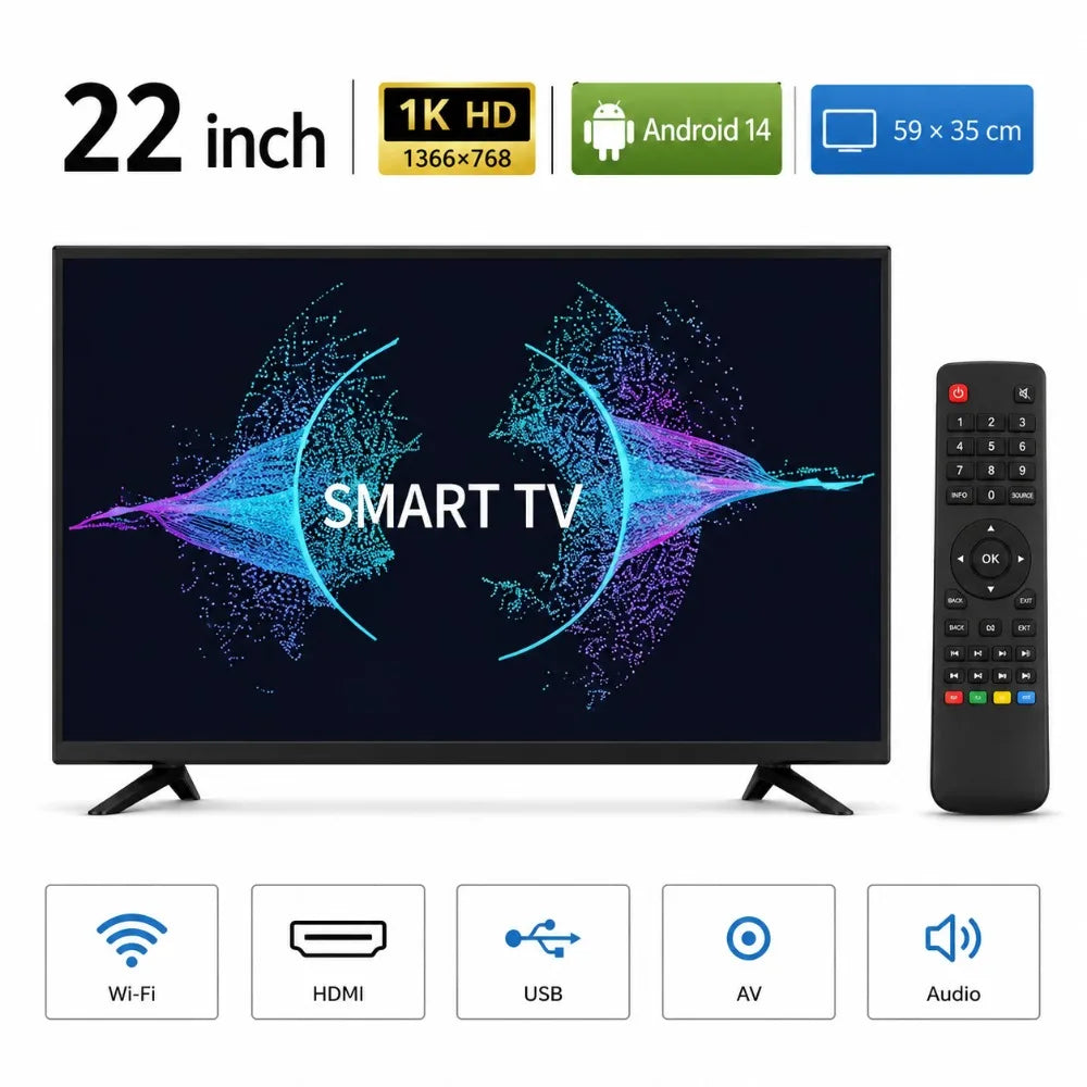 22 Inch Smart TV Android LED Television HD WiFi Bluetooth HDMI USB Flat Screen TV for Bedroom Kitchen RV Home