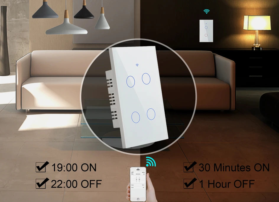 2 Way Smart RF433 Remote Control Wall Light Touch Switch Light Glass WiFi Tuya Smart Life US USA White Black Gold Alexa ON OFF