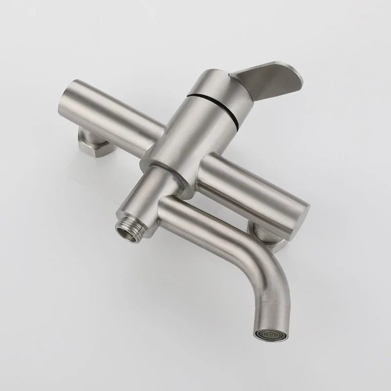 Stainless Steel Bathtub Shower Mixer Tap Wall Mounted Faucet with Ceramic Valve Core Triple Hot Cold Bathroom Fixture