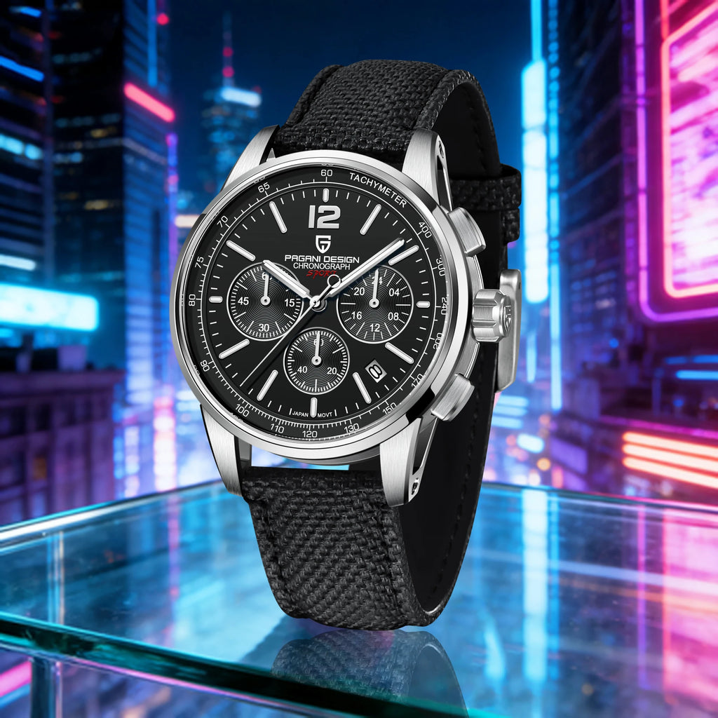 PAGANI DESIGN Men Quartz Watch Modern Light Simple Fashion Pioneer Stainless Steel Tachymeter Waterproof Calendar Luminous Watch