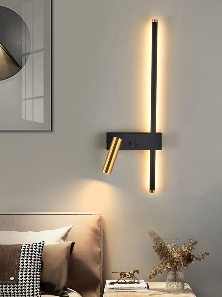 New Reading With Switch Minimalist Wall Lamps Bedroom Bedside Strip Lights Nordic 2023 Master Bedroom Line Background Wall Lamps
