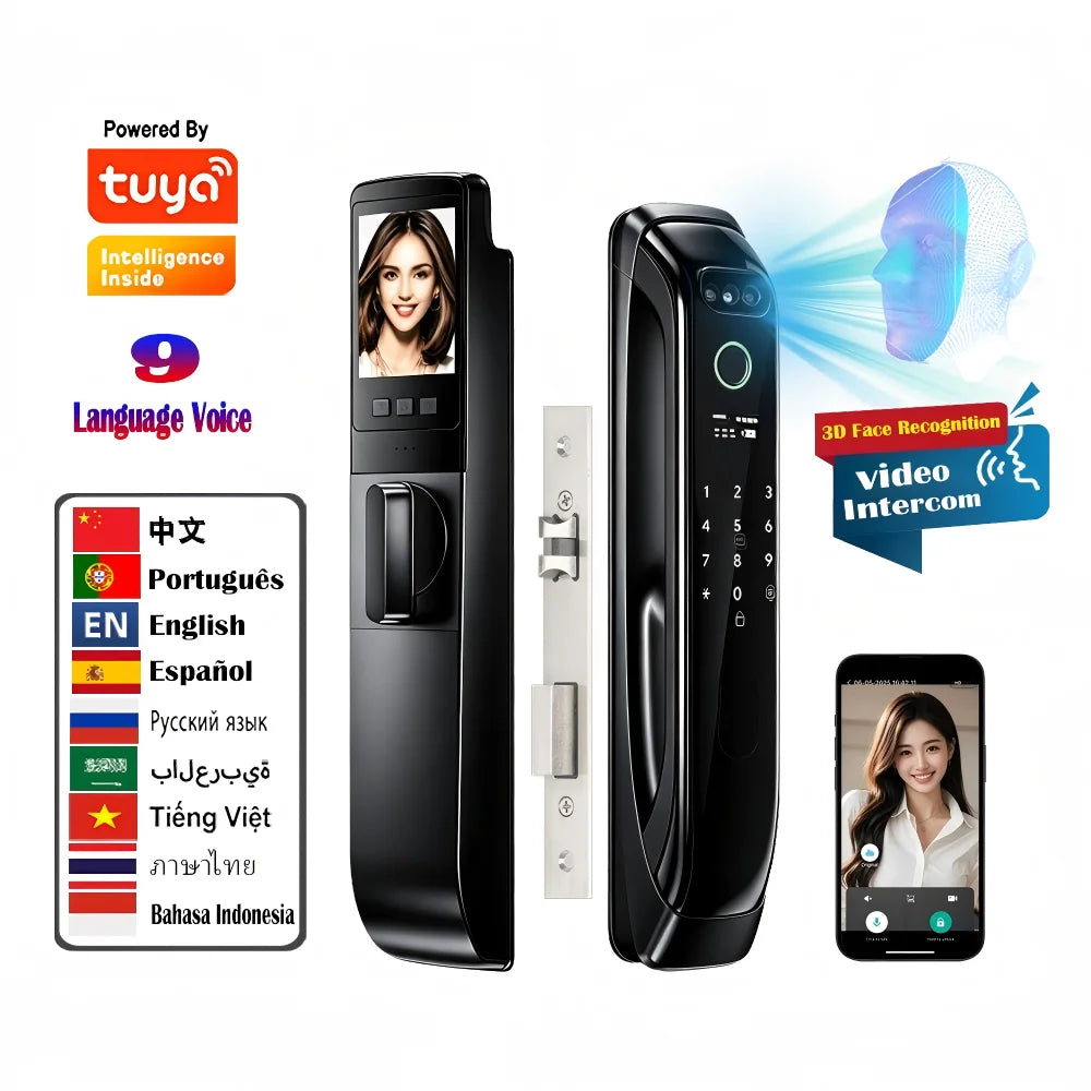 5050 5072 5572 4585 6085 Mortise Tuya WiFi Video Intercom 3D Face Recognition Smart Lock Biometric Camera Auto Keyless Lock