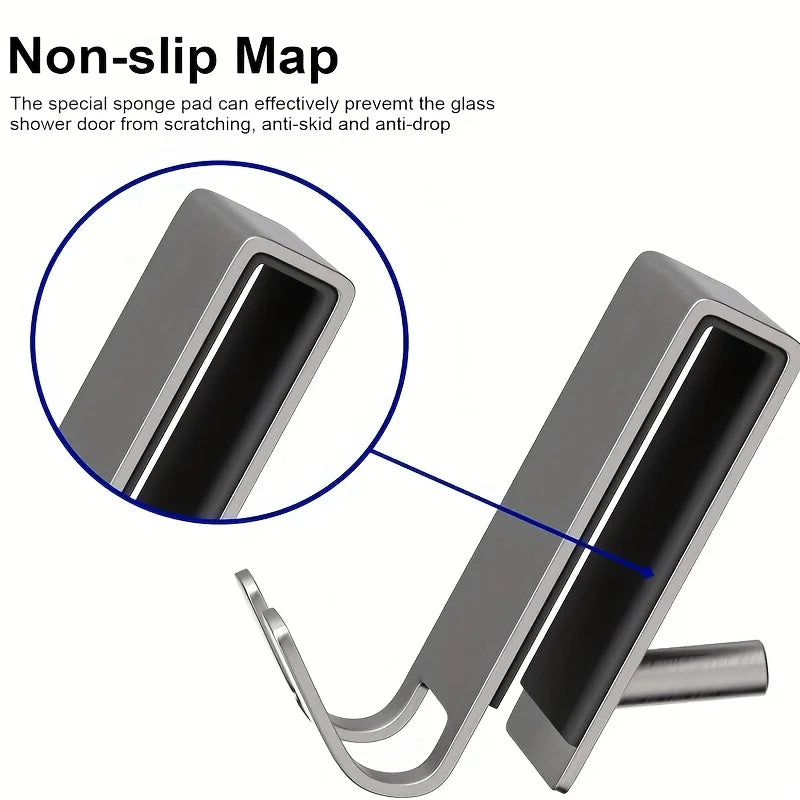 Heavy-Duty Stainless Steel Door Mount Shower Hook - Space-Saving Bathroom Organizer - Durable Home Storage Solutions-3.14x1.77in