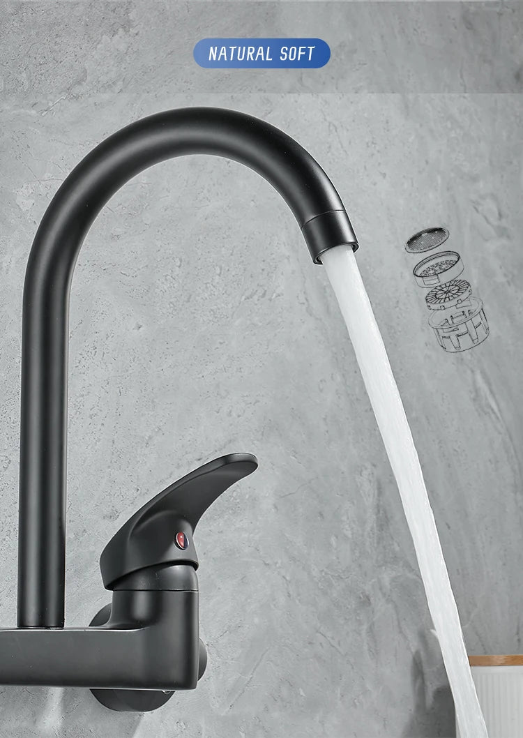 BAKALA Black Brass Chrome Taps For Kitchen Sink Kitchen Tap Chrome Dual Hole Wall Kitchen Mixer Kitchen Faucet Torneira Cozinha