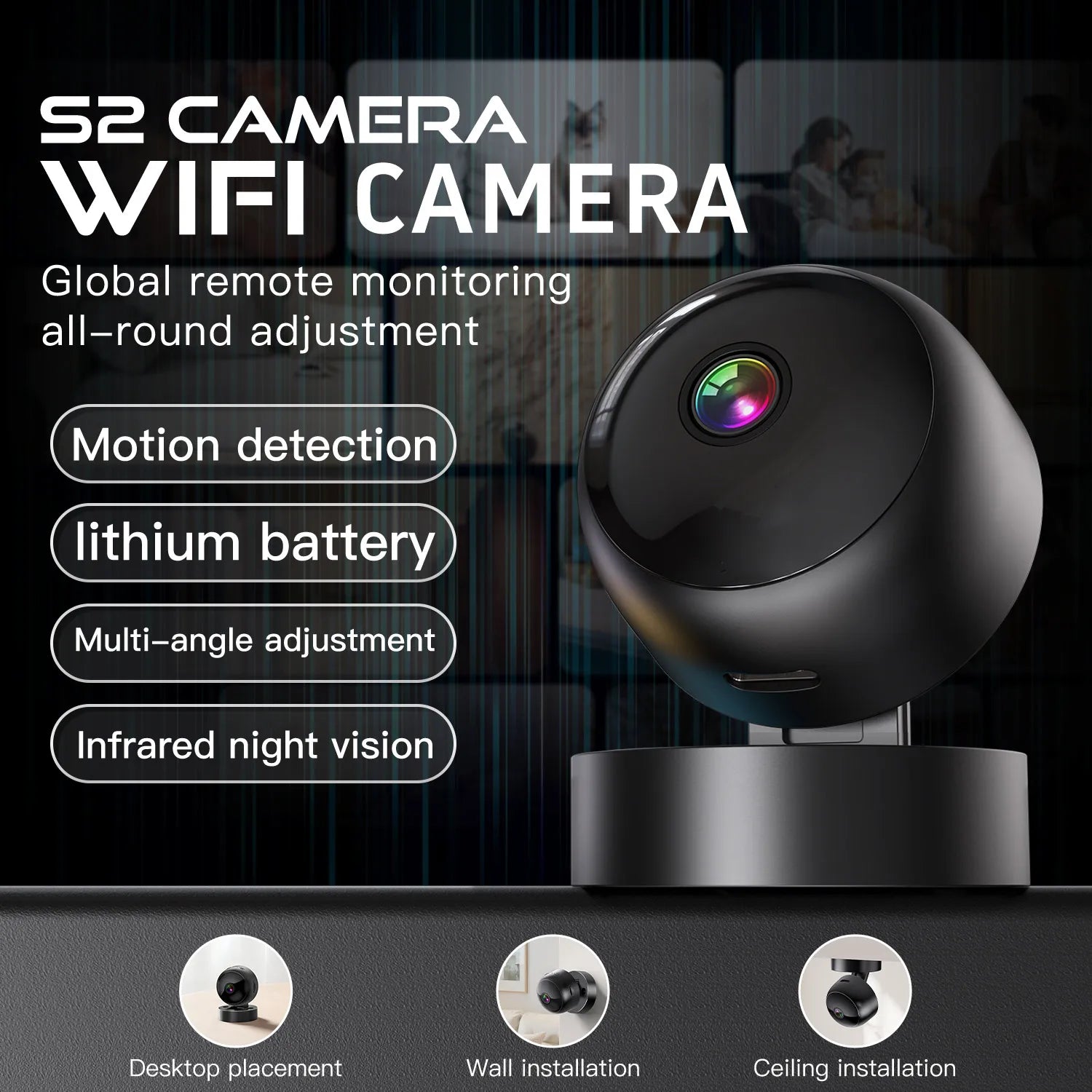 Wireless Security Camera 360° Full Coverage View WiFi HD Motion Detection Night Vision Indoor Outdoor Remote Monitor