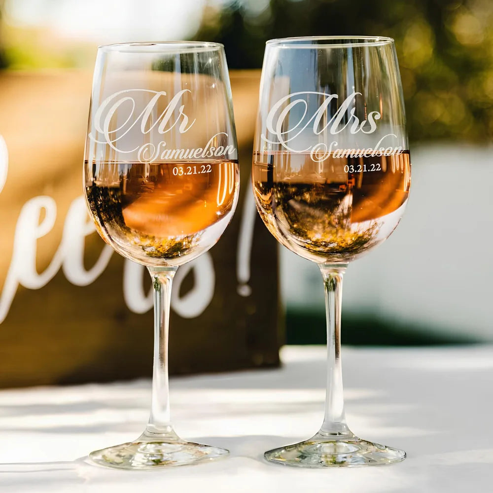Personalised Wine Glasses Laser Engraving Custom Mr. and Mrs. Wine Glasses Gifts for Wife Couples Anniversary Christmas Wedding