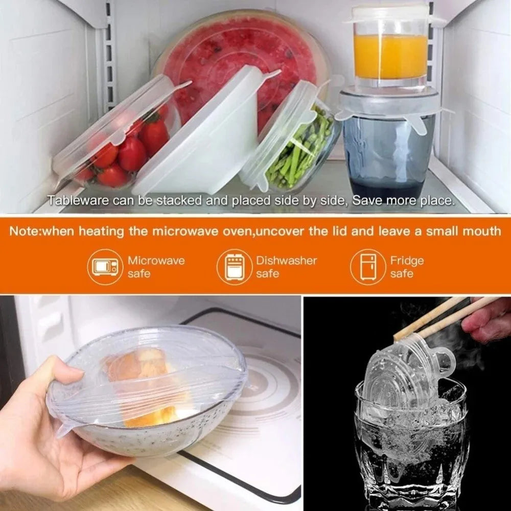 6PCS New Reusable Fresh-keeping Cover Kitchen Gadgets Stretch Silicone Lids Non-slip Bowl Cap