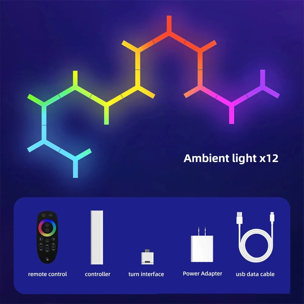WIFI APP Smart Lamp Tuya Music Rhythm Control Splicing Ambient Quantum Lights LED Night Light for Game Room Bedroom Decoration
