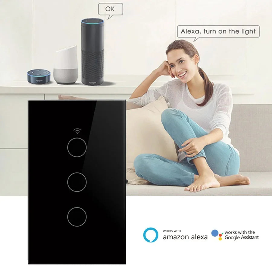 Tuya WiFi Smart Switch Works With Alexa With/Without Neutral Wire Touch Light Switch Wireless RF433 Wall Remote Voice Control