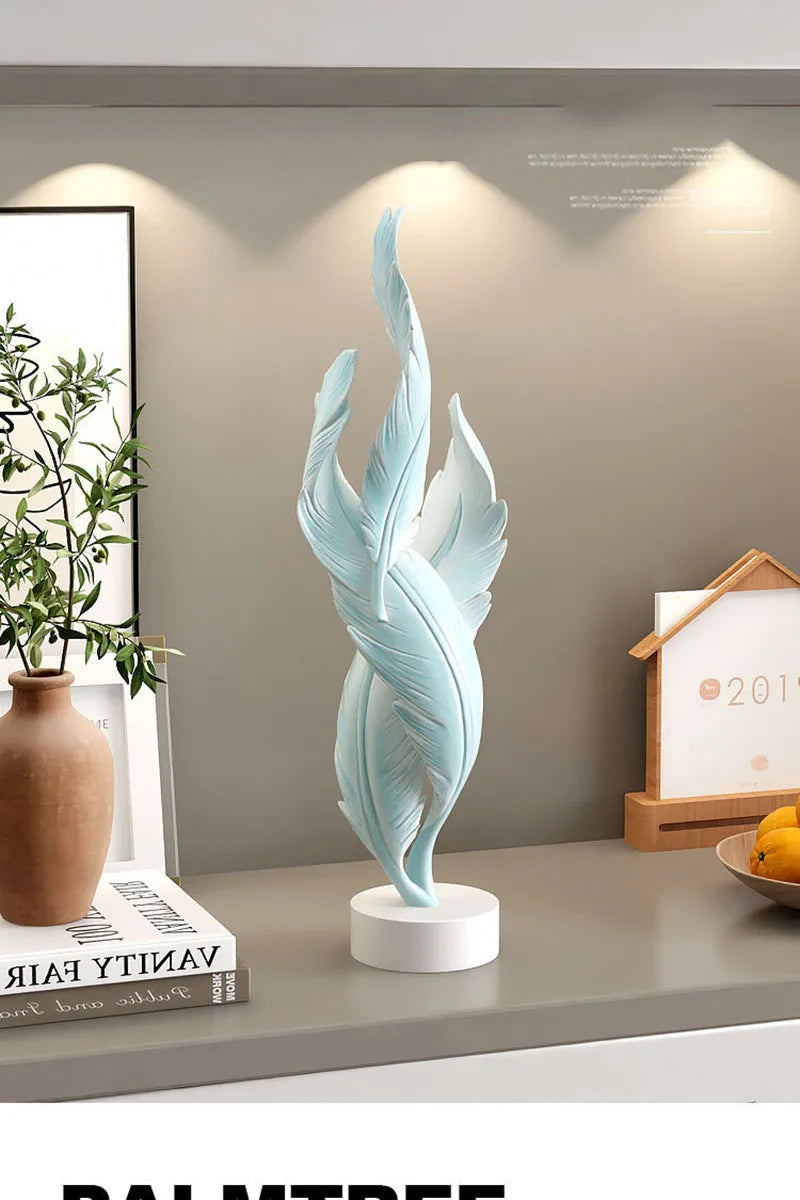 Modern Light Luxury Feather Resin Ornaments Home Living Room Wine Cabinet Figurines Decoration Store Hotel Pub Furnishing Crafts