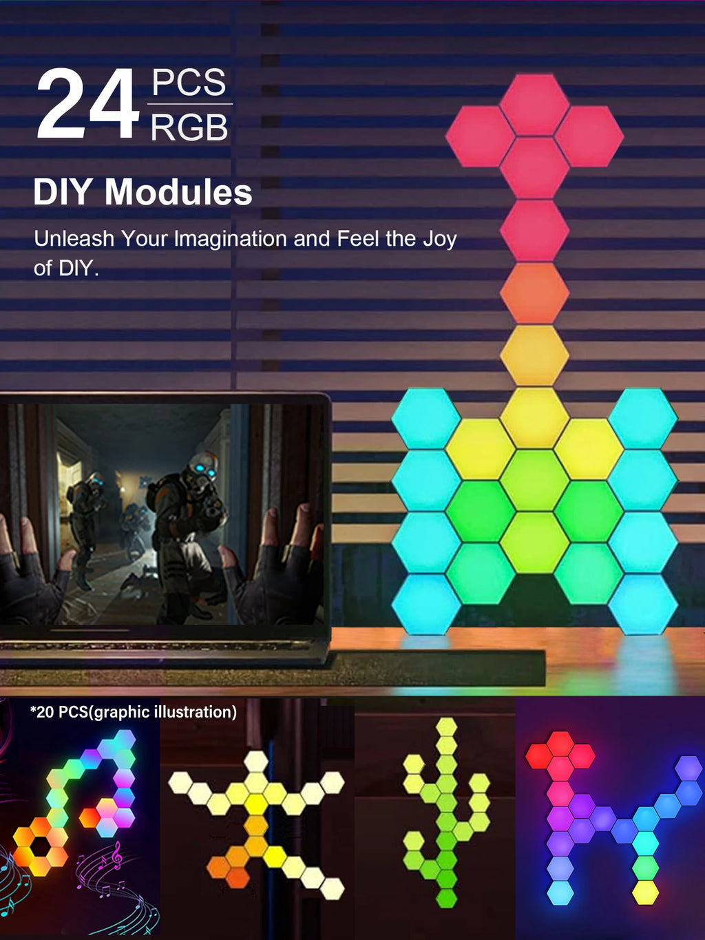 Smart LED Hexagonal Wall Lamp Quantum Panel Music Sync APP Control for Game Room Bedroom Living Room Decor Birthday Christm Gift