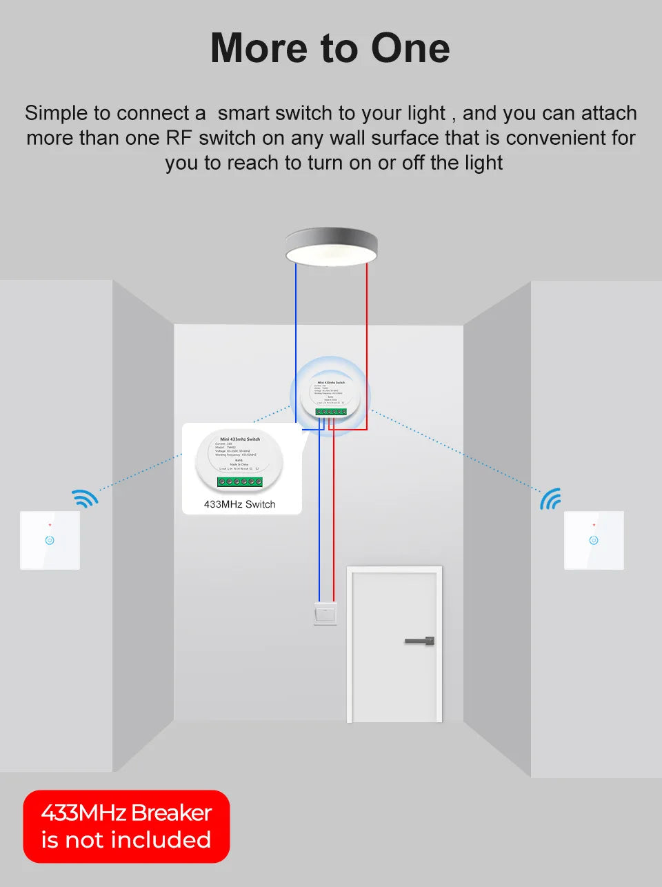 Wireless Radio Frequency RF 433Mhz Switch 1/2/3 Gang Smart Touch Switch Remote Control Tempered Glass Panel Wireless Wall