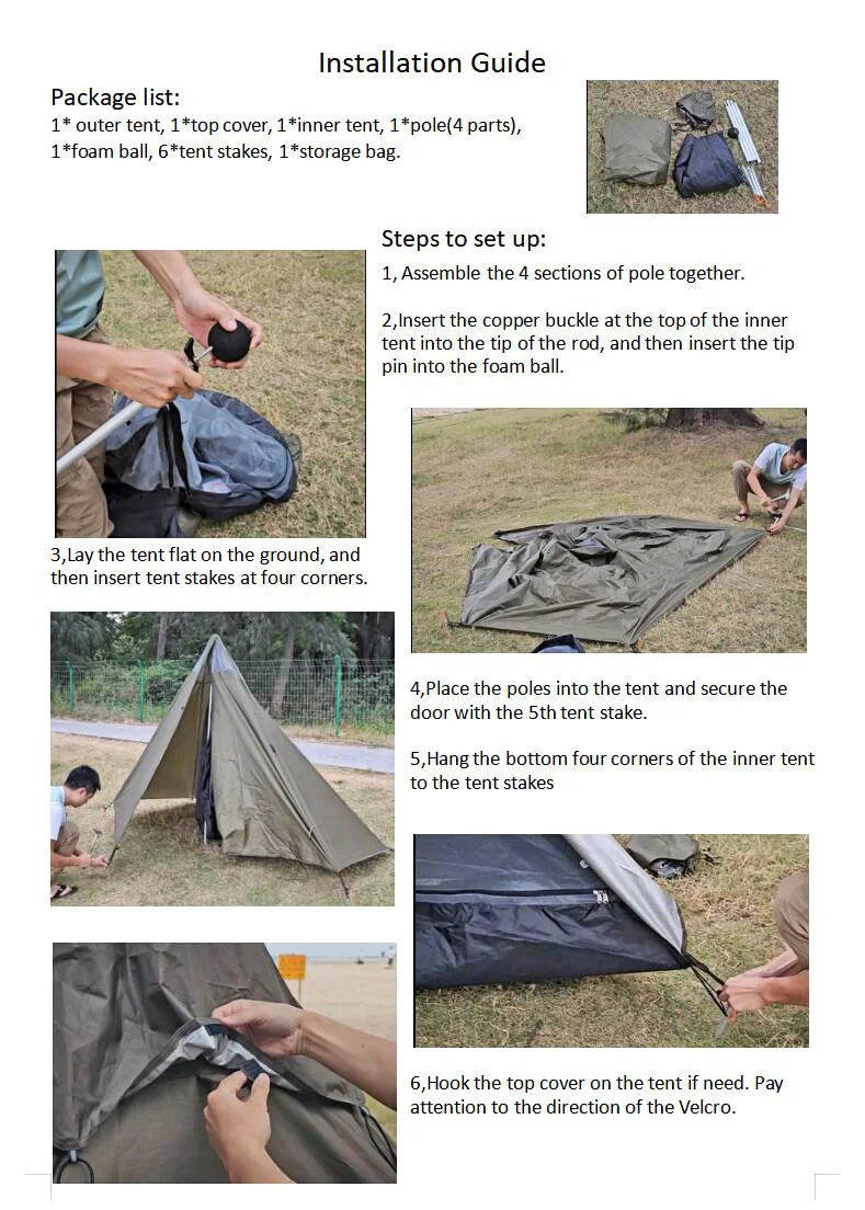Solo Tent Ultralight Tipi Tent Outdoor Camping Light Pyramid Tent Portable Single Tent Waterproof Hiking Backpacking Trekking