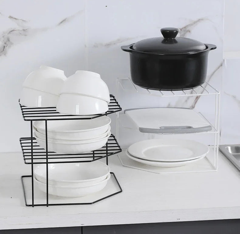 Kitchen Storage Corner Shelf Seasoning Pot Bowl Dish Glasses Countertop Organizer Rack 3 Tier Removable Cosmetic Makeup Holder