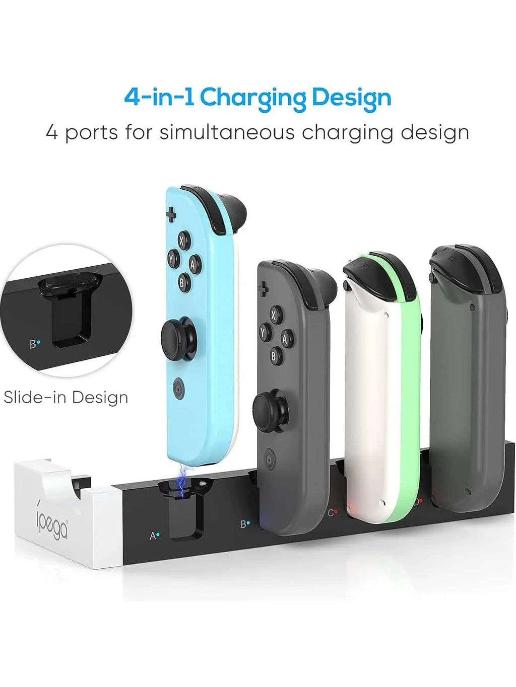 IPEGA PG-9186 Charging Dock for Switch&OLED,Charges Up to 4 Controllers,Compatible with Switch and OLED,Hot-Selling 4-port Stand