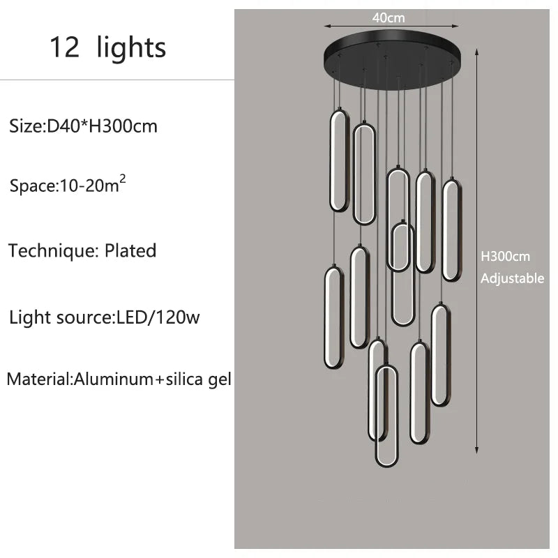 Modern Minimalist Pendant Light Nordic Living Room Kitchen Villa Loft Ceiling Hanging Light Indoor Staircase LED Long Chandelier