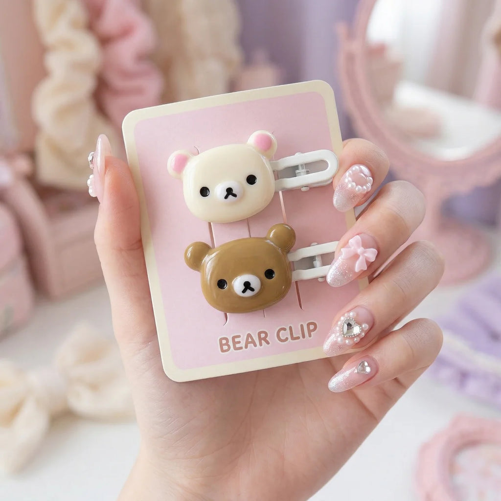 Cute Bear Hair Clips 4pcs Set - Korean Style Kawaii Bear Hairpins for Girls Women - Pink Brown Bear Hair Accessories Gift