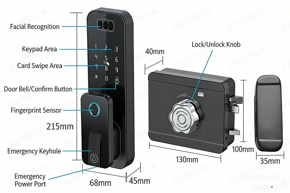 Outdoor Waterproof 3D Face Recognition Palm Scan Fingerprint Gate Lock Tuya Wifi App Password Digital Rechargeable Smart Lock