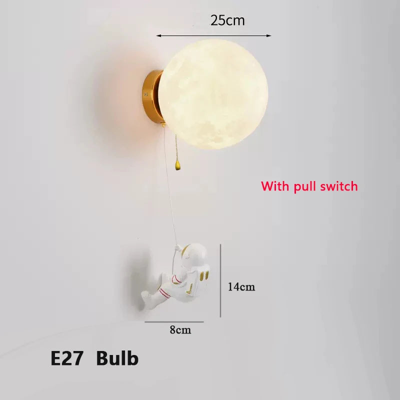 New Design Home Decoration Wall Lamp PLA Material 3D Print Lampshade Sconce Light Astronaut Climbing Moon Style Children Lustres