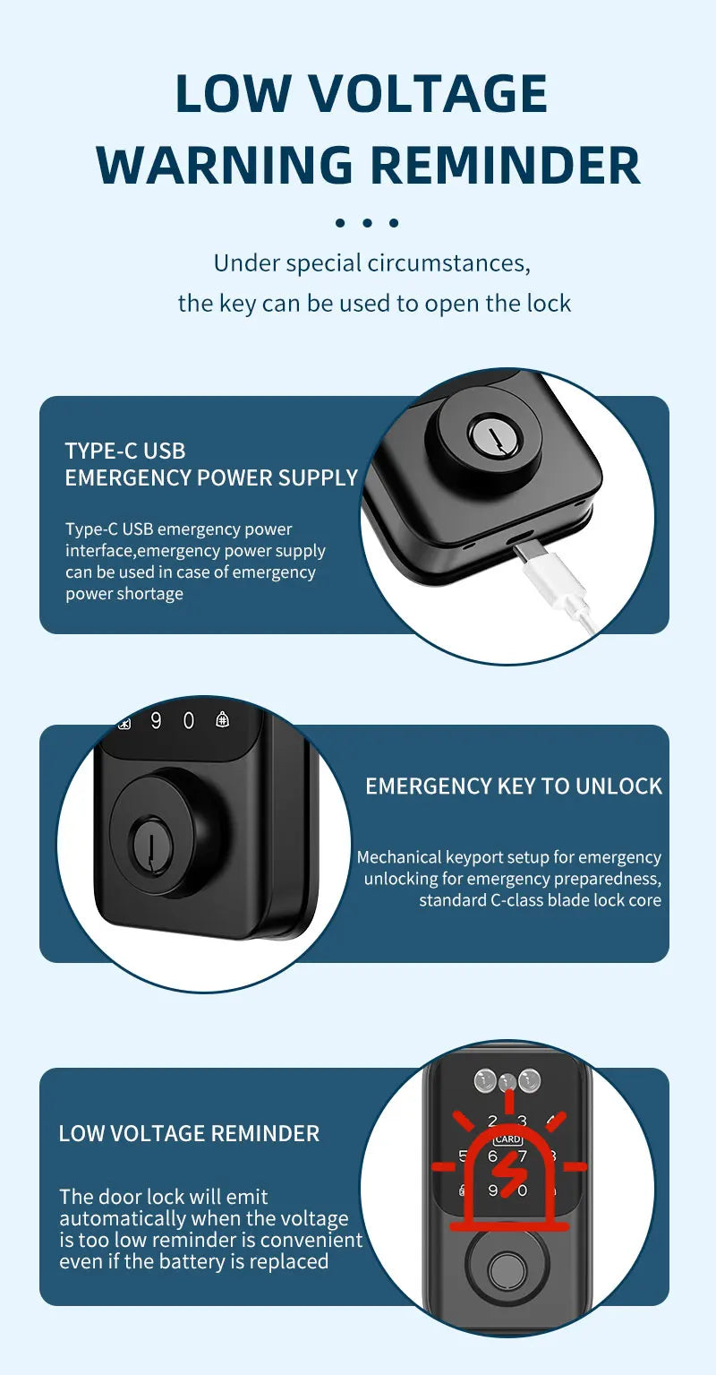 Tuya BLE Digital Electronic Smart Deadbolt Fingerprint Door Lock Password Card Key Unlock Keyless Entry For Smart Home