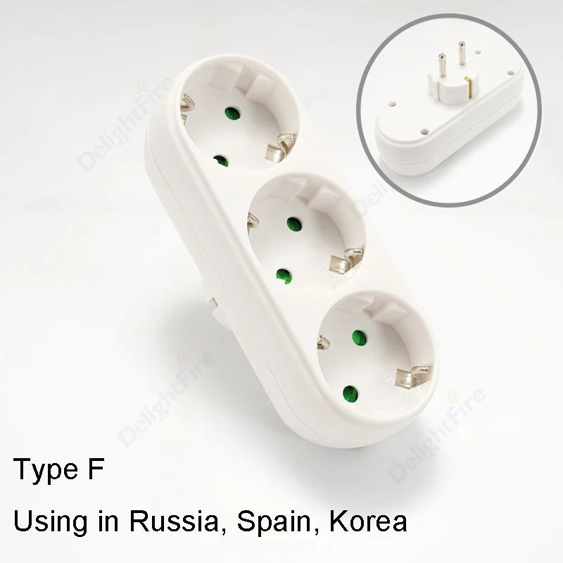 EU Electrical Socket 1 To 2/3 Way Outlet European Standard Expansion Socket Power Extension Plug Converter Travel Power Adapter