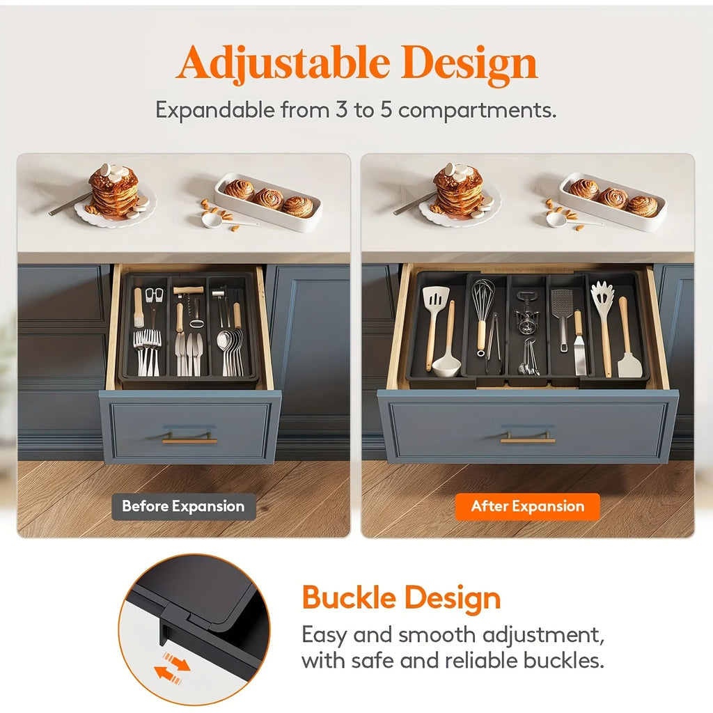 Expandable & Adjustable Large Plastic Kitchen Utensil Organizer - Cutlery Holder & Tool Divider，Kitchen Utensil Organizer