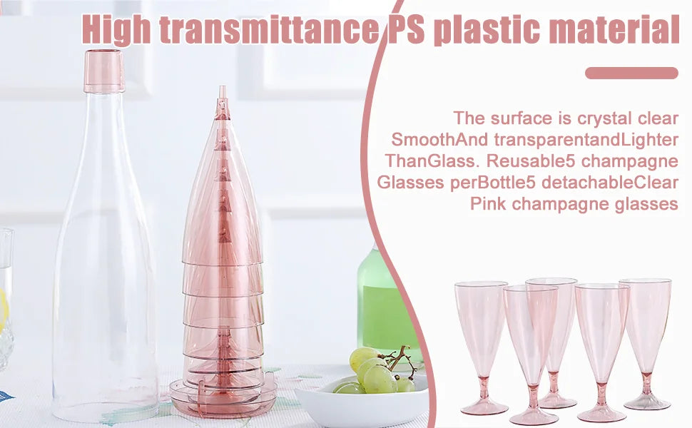Home Foldable Champagne Wine Glasses Set Reusable Plastic Wine Glasses with Storage Bottle Suitable for Outdoor Camping Travel