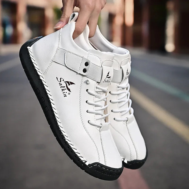 New Leather Casual Men Shoes Design Sneakers Man Breathable Leather Shoes Outdoor Men Ankle Boots