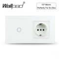 Touch Light Switch With EU Power Wall Sockets White Black 300W Led 1 Gang 1 Way Crystal Glass Panel Interruptor 157mm*86mm